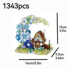 1 Set Holzhaus Bauklötze mit Mond und Blume, realistische Holzblumen- und Mondblöcke, DIY Montage, Sammlerstück, Stressabbau Spielzeug, Heim-/Bürodekoration, Erwachsenen Bauklötze, Hochzeits-/Feiertags-/Geburtstagsgeschenk - Mondhaus - Übersicht 11