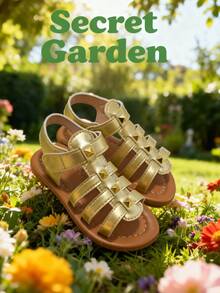 Girls' Gold Roman Sandals - Summer Fashion, Casual Versatile, Flat Sandals, Comfortable Beach Holiday Shoes - Gold - View 4