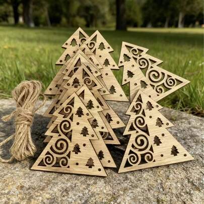 一套10个木制空心树形装饰品，适用于DIY工艺和绘画，感恩节、节日、婚礼和家庭派对装饰，节日吊坠，悬挂饰品，趣味设计，精致细节，派对布置