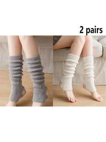 1 双女士黑白灰三色马镫式腿套，芭蕾/拉丁风格，百搭修身针织腿套，适合春、秋、冬三季穿着，是感恩节和圣诞节的完美礼物。 - 白色 - 查看 13