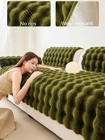 Capa de almofada de sofá quente e espessa de pelúcia para outono/inverno, 1 peça, almofada de assento de sofá moderna e minimalista antiderrapante, capa de sofá à prova de poeira e lavável, verde, fresca e macia, aceita animais de estimação, serve em sofás em formato de L e de 1/2/3/4 lugares para quarto, escritório, sala de estar