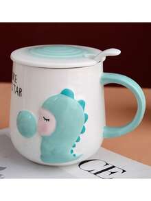 1PC 10OZ Embossed White Ceramic Mug With Lid Set, Coffee Cup, Tea Cup, Multi-Functional Tableware For Home, Office, Parties, Usable All Year Round