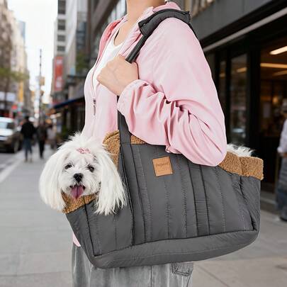 Grand sac de voyage confortable pour animaux de compagnie, sac à dos portable pour petits chiens - sac à bandoulière respirant, design extérieur, sangle d'épaule réglable et fermeture éclair, tissu en polyester durable en beige, gris, noir, bleu | Outil de transport pratique pour animaux de compagnie d'extérieur, harnais pour chien