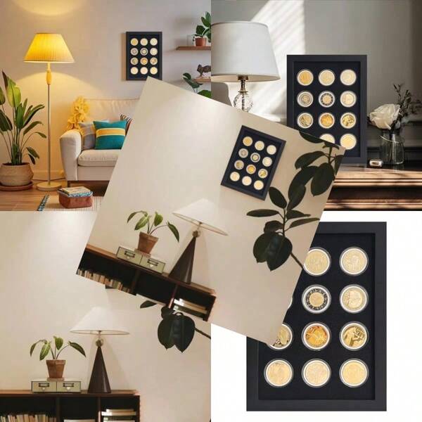 Wooden Challenge Coin Display Shadow Box12 Coin Display Case Military Coin Holder Display Casino Chip Display Case Cabinet Holder Collector Coin Display Frame 98% UV Protection With HD Glass.