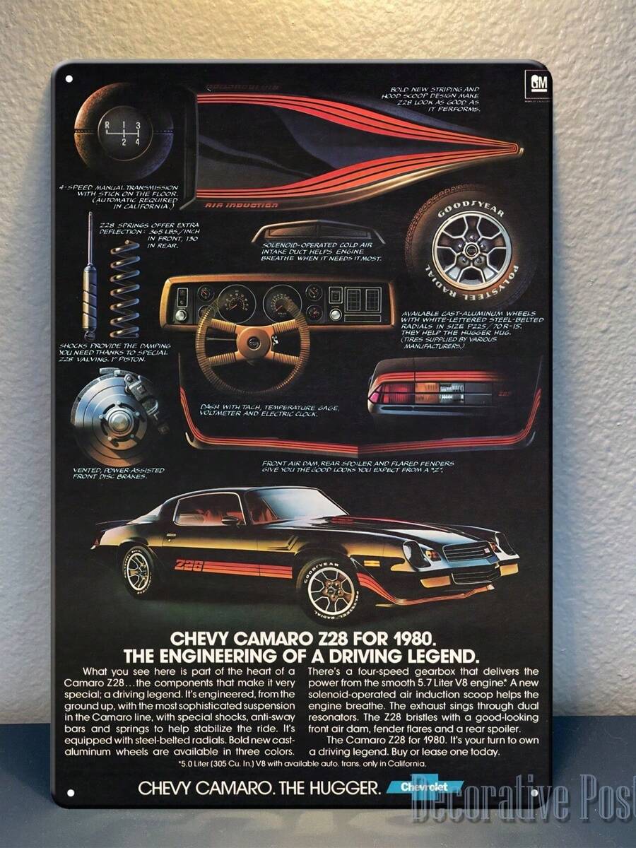 Chevrolet Camaro Z28 1980 Car Metal Poster - Collectable Sign - Size 8x12inch - 白色 - 查看 1
