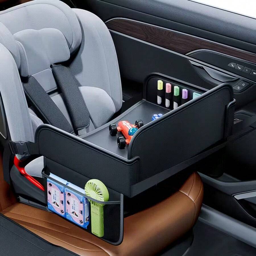 1pc Portable Multifunctional Children's Dining Tray, Suitable For Car Backseat, Can Store Snacks, Toys, Books, Thickened Waterproof Tabletop, With Storage Bag - Multicolor - View 1