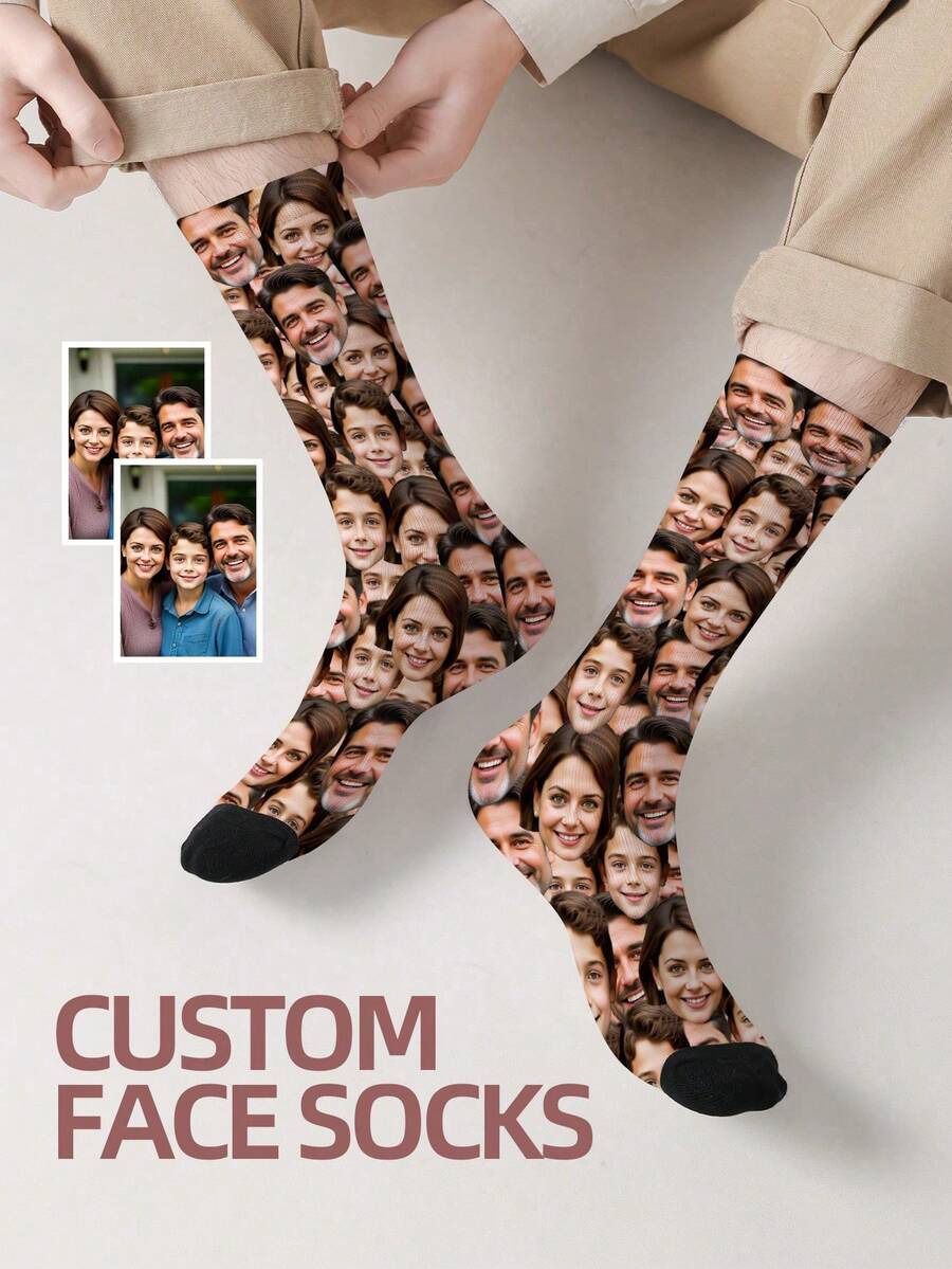Un par de calcetines personalizados con cara, calcetines con foto personalizada, calcetines con impresión personalizada, calcetines divertidos y personalizados con imagen, la cara se puede imprimir en los calcetines; un regalo de aniversario perfecto., Pijama