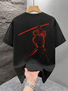 1pc Men's Fashionable Printed Loose Short Sleeve T-Shirt | Exquisite Design | Essential For Summer | Easy To Match, Showcasing Your Style - Black - View 2