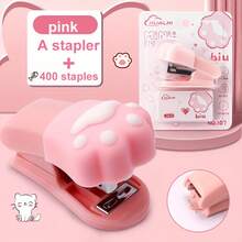 Cute Cat Paw Mini Stapler With Paw Print Design And Cat Ears - Manual Stapler, Suitable For Home Office, School, Cat Enthusiast Gift (Blue/Pink, Durable Plastic, Compatible With Staples).Available Office Study Portable Binding Documents Test Papers Student Cartoon Multifunctional Binding Machine With Staple Binding Machine Small Stationery Stapler Set Back To School Season - Hồng - Xem 11