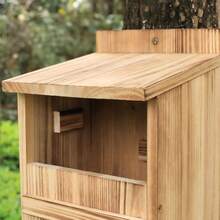 Owl House Outdoors, Screech Nesting Box, Saw Whet Owl Box Big Bird House Outside, Large Wood Rectangular Opening Bird Box - 棕色 - 查看 7