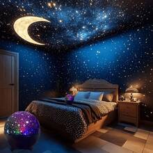 1件裝月光星空裝飾燈，USB彩色切換模式投影小夜燈，適合聖誕臥室裝飾、派對、生日與禮物，時尚設計營造氛圍與環境照明，創意星空房間裝飾燈，動態星月宇宙氛圍，臥室、客廳、KTV、辦公室與酒吧的完美選擇，LED投影燈，大禮物，迪斯可燈，DJ燈 - 彩色 - 查看 10