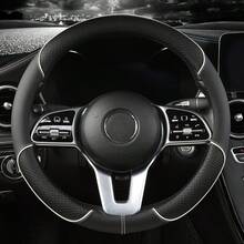 1 chiếc Bọc vô lăng xe hơi bằng PU chống trượt, chống mài mòn, phù hợp với mọi mùa, phù hợp với đường kính 14,5-15in - trắng - Xem 7