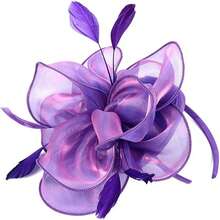 Women's Charming Feather Flower Derby Hat, Tea Party, Cocktail, Wedding Headpiece, Headband, Bohemian Natural Feather, Tiny Hats, Mini Fascinator, Mini Cap, Hair Accessories, Gifts, Gala Night - Purple - View 7