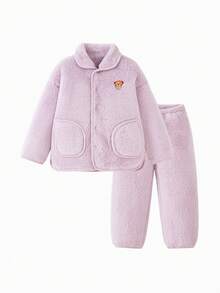 mini bala 2025款少女抓绒家居服套装，亲子装 - 橡皮粉 - 查看 4