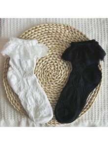 3/6 Đôi tất kiểu anime Nhật Bản dành cho nữ - Tất dài ren hình bàn chân búp bê, tất ngắn mềm mại có viền bèo nhún, tất cosplay dễ thương (đen trắng), tất nữ, tất ren nữ, tất dễ thương nữ, tất nữ, tất viền bèo nhún nữ - Nhiều màu - Xem 3