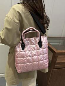 New Design Large Capacity Embroidered Plaid Cotton Handbag, Fashionable Tote Shoulder Bag, Lightweight For Women - Multicolor - View 6