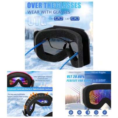 Ski Goggles Men Women, Snowboard Goggles Anti Fog OTG Snow Goggles Snowmobile Skiing Skating