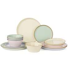 Richmount 12-Piece Plates And Bowls Sets For 4, 12 Pieces Stoneware Dish Set - Chip And Scratch Resistant, Round Tableware Set - Nhiều màu - Xem 4