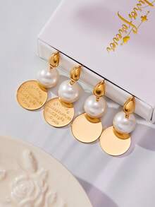 MiDuoDuo 一对镶嵌锆石的奢华巴洛克彩色珍珠耳环，18K镀金不锈钢彩色水晶时尚百搭耳环，优雅女士配饰，U型耳钩仿珍珠耳环，简约奢华女士耳环 - F340珍珠耳環 - 查看 3