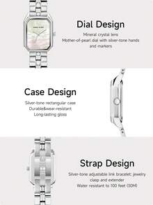 Anne Klein Women's Silver-tone Steel Bracelet Watch with Mother-of-pearl Dial Waterproof Watch for Ladies Small Cute Square Case Analog Watch with Adjustable Bracelet - 銀色2 - 查看 4