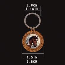 1pc Horse Wooden Keychain Horse Picture Glass Cabochon Keychain Wooden Jewelry Animal Key Pendant - Brown - View 2