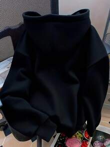 Sudadera unisex con estampado de lazos de cereza, color liso, manga larga, capucha y cordón ajustable. Sudadera cómoda y cálida. - Negro - Ver 2