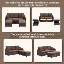 Multifunctional Corner Sofa U-Shaped Three-Seater Upholstered Sofa With Storage Function – Including Drawers + Stool With Storage Compartment, Modular Disassembly Sofa Set With Sleeping Function, Chenille Cover - màu nâu - Xem 4