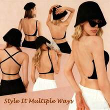 U Plunge Low Back Bras For Women Push Up Deep V Neck Backless Bra Low Cut Multiway Convertible Bra Wire Lifting Bralette - màu đen - Xem 6