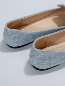 大码 35-45 女式尖头平底鞋，新款秋季户外日常休闲乐福鞋，时尚软底工作驾驶莫卡辛鞋，百搭平底鞋，可搭配连衣裙 - 天藍色織物 - 查看 8