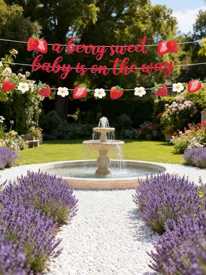 1 Set Berry Sweet Baby Shower Hanging Banner, Red Background With Strawberry, White Flowers And "A Berry Sweet Baby Is On The Way" Text, Party Decoration Flag Suitable For Gifting, Christening, Birthday, Garden Party, Outdoor Themed Gathering