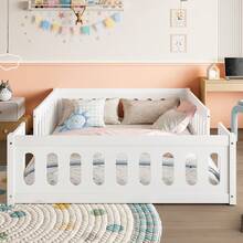 Wooden Platform Bed 140x200 With Railing, White