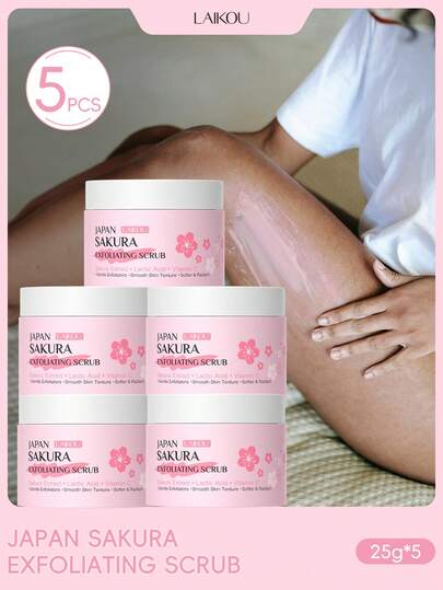  5支装 LAIKOU 日本樱花去角质磨砂膏 25克，清洁毛孔，温和去角质，适合所有肤质的女性，浴室护肤佳品