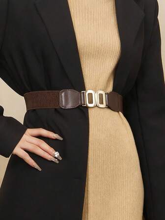 1pc Women's Gold Buckle Elastic Waist Belt, Decorative Stretchy Waistband, Minimalist Style, Suitable For Dresses, Sweaters, Jackets, Etc.