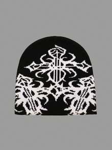 1pc Men's Cross Jacquard Knit Beanie, Suitable For Everyday Wear Men Winter Clothing - White Ash - View 6