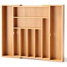 1 Pc Kitchen Expandable Bamboo Drawer Organizer Adjustable Wood Cutlery Tray For Kitchen Utensils, Flatware,Silverware(Black) For Women Storage Organizer Travel Holiday Essential Fall Decor Autumn Halloween