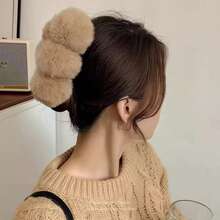 1pcWomen's Fluffy Fur Hair Claw Clip Large Winter Lazy Bun Hair Accessory Cute Faux Fur Ball Hair Grabber - Multicolor - View 12