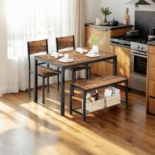 Mesas de Comedor para 4-5 Personas, Conjunto con 2 Sillas y 1 Banco (con Estante de Almacenamiento), Mesa de Comedor para Cocina/Café, Superficie Amplia 110*70*75cm (Marrón) - Marrón - Ver 2