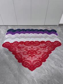 125厘米*60厘米/1件 复古优雅浪漫花卉三角头纱，新娘教堂头饰，多功能披肩，围巾，带蕾丝边的沙发装饰 - 紅色 - 查看 7