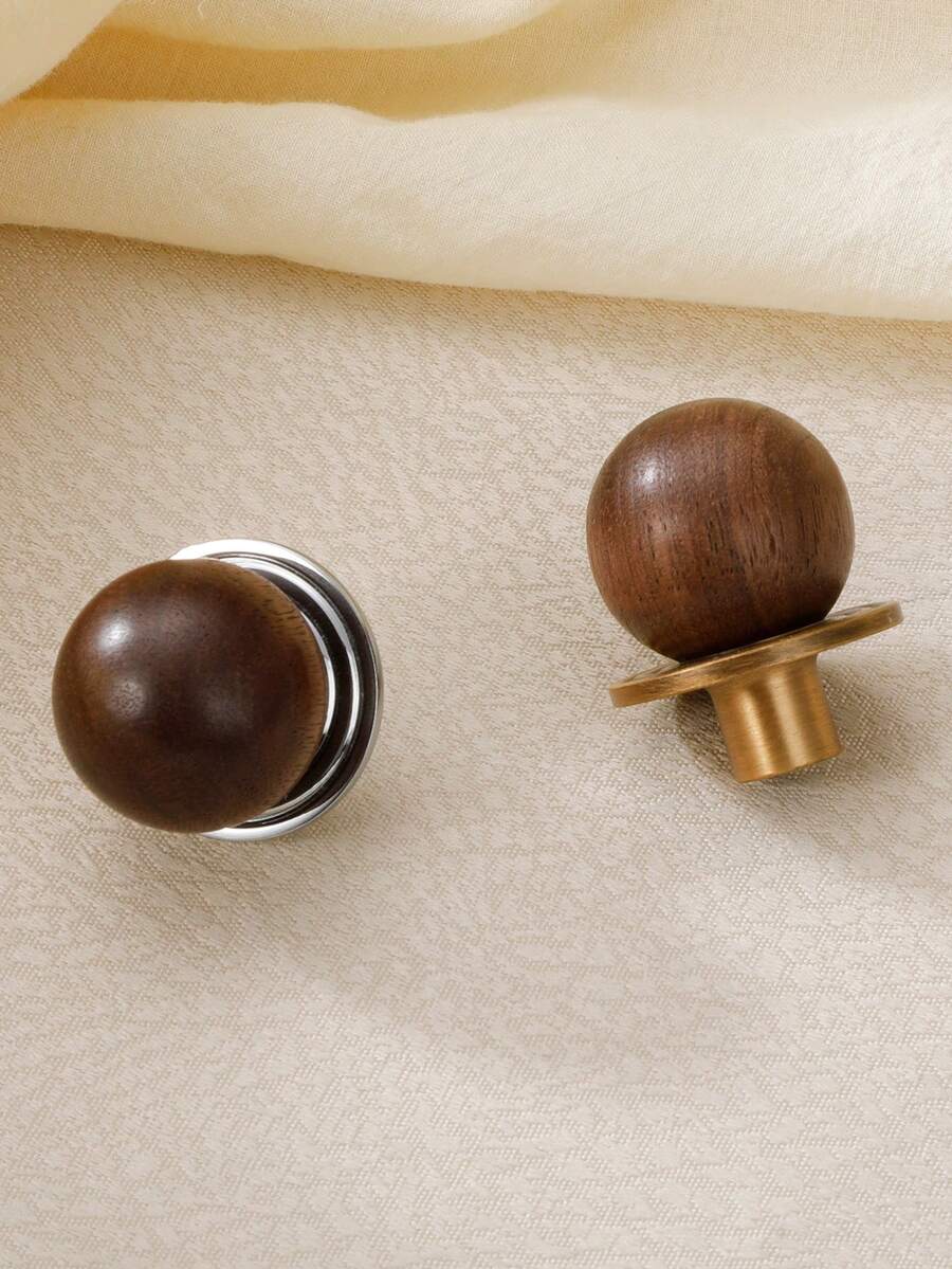 1个土星环木质拉手，复古黄铜/银色单孔橱柜/抽屉旋钮 - 彩色 - 查看 1