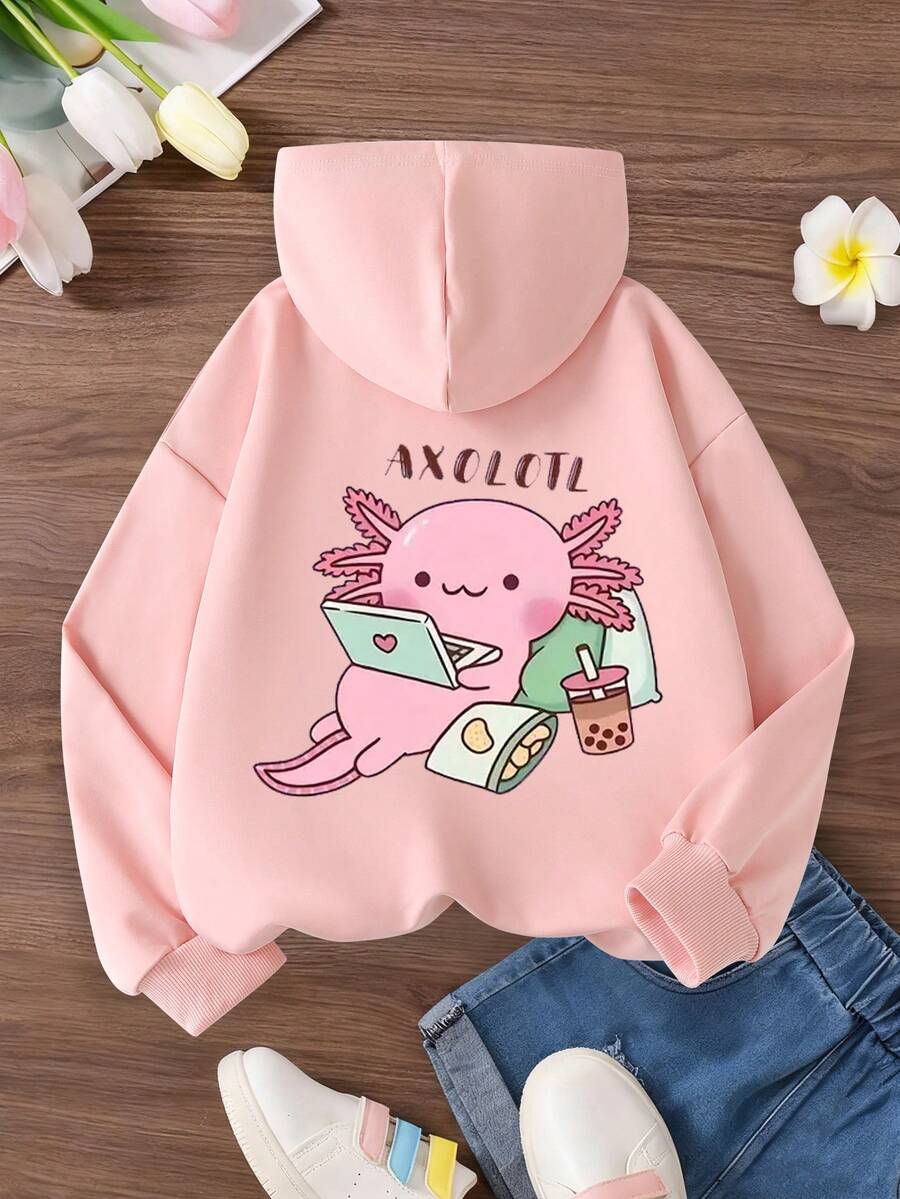 Tween Girls Casual Cartoon Animals Design Sports Girls Hoodies Girls Long Sleeve Hooded Sweatshirts Autumn And Winter Students - Pink - View 1