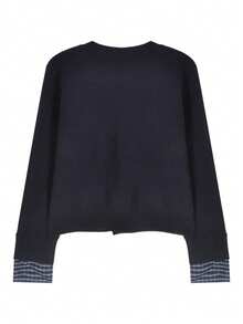 1 Áo len cardigan dệt kim 2 trong 1 dành cho nữ, dáng rộng thoải mái, màu xanh navy - Màu xanh hải quân - Xem 5