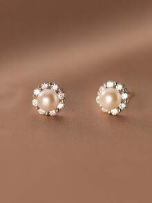 1 Cặp bông tai vòng ngọc trai giả bằng thép không gỉ tối giản kiểu Pháp, thích hợp để đeo hàng ngày, ngày lễ tình nhân - Màu Bạc Cổ - Xem 5