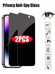 2pcs Privacy Screen Protector, Compatible With IPhone 17/17 Pro/17 Pro Max/17 Air/15/16/14/11/12/13 Pro Max Mini, Anti-Peep Tempered Glass Film, Compatible With IPhone 17/17 Pro/17 Pro Max/17 Air/XS Max/XR/X/15/7/8 Plus/SE - Black - View 30