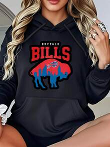 Women Hoodie Black  Logo City Skyline Print Casual Sweatshirt For Football Fans - màu đen - Xem 1