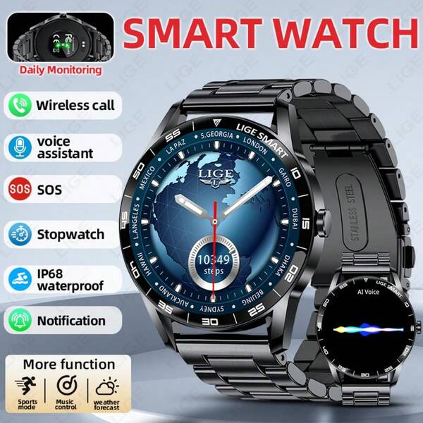 LIGE New Women's Smart Watch Waterproof, Sports Tracking, Voice Assistant, Smart Call, Music Playback, Sitting Reminder, Fashion Multifunctional Women's Sports Smart Watch