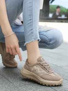 Women's Casual Sports Shoes, Low-Top Fashion Letter Print Anti-Slip Breathable Lace-Up Running Shoes, Outdoor Sneakers, All Season