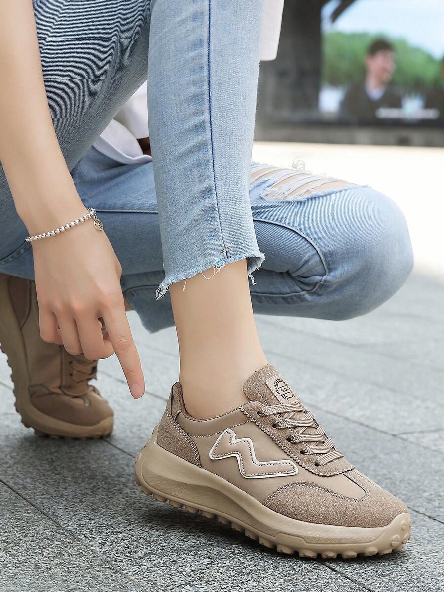 Women's Casual Sports Shoes, Low-Top Fashion Letter Print Anti-Slip Breathable Lace-Up Running Shoes, Outdoor Sneakers, All Season