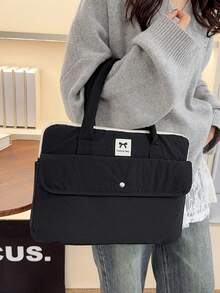 1件装黑色韩版多巴胺撞色大容量16英寸横向二合一笔记本电脑包，通勤便捷单肩包，女士休闲背包，笔记本电脑保护套，电脑包，手提包，防水旅行必备