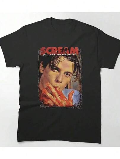 Unique Print Casual T-Shirt Men  Size  Scream Graphic T-Shirt For Men Women Black Casual Short Sleeve Tee With Bold Red Lettering All-Season Comfort Heavyweight Fabric Scream T Shirt  Men Size L-3XL Golf Gifts For Men
