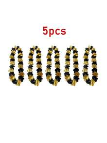 5pcs Black & Golden Hawaiian Lei Necklace - Tropical Flower Garland With Black & Golden Hibiscus Flowers - Multicolor - View 12